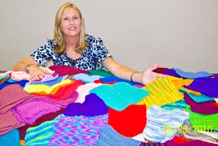 Kim Bell with donates squares